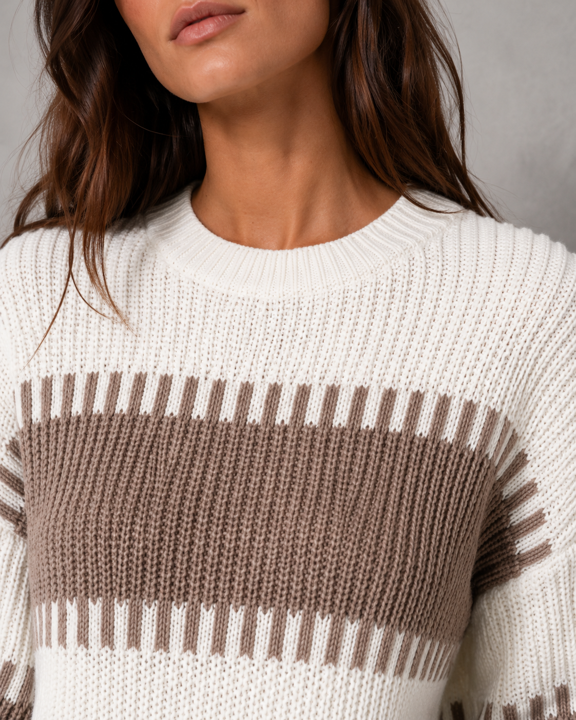 Women's Colour Block Knit Sweater - Crew Neck Long Sleeve Relaxed Fit