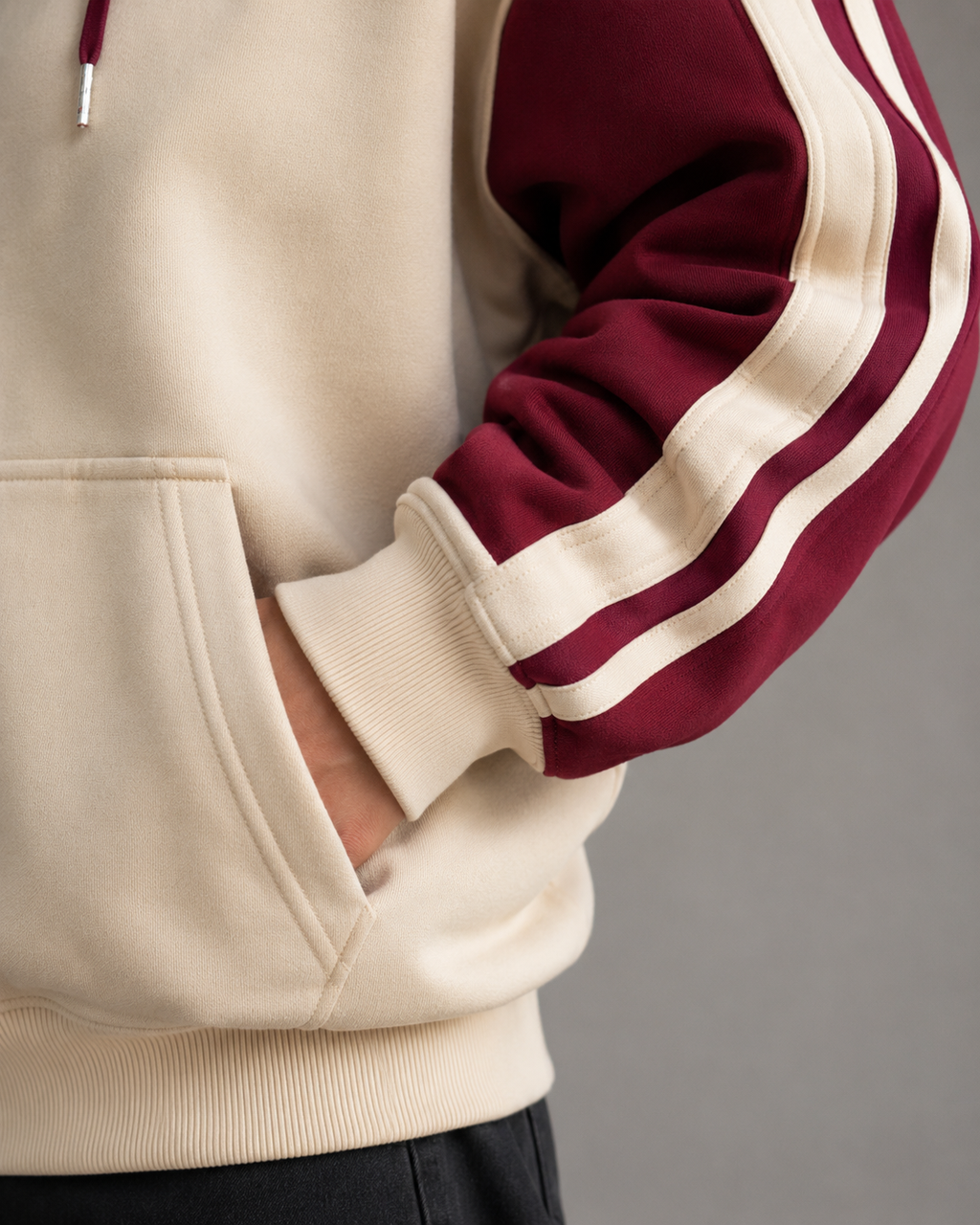 Women's Colour Block Zip Up Hoodie - Striped Sleeve Oversized Fit
