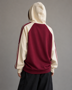 Women's Colour Block Zip Up Hoodie - Striped Sleeve Oversized Fit