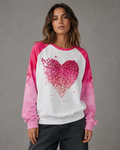 Women's Graphic Sweatshirt - Pink Raglan Butterfly Heart Print