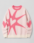 Women's Oversized Graphic Knit Sweater - Black Pink Heart Streetwear
