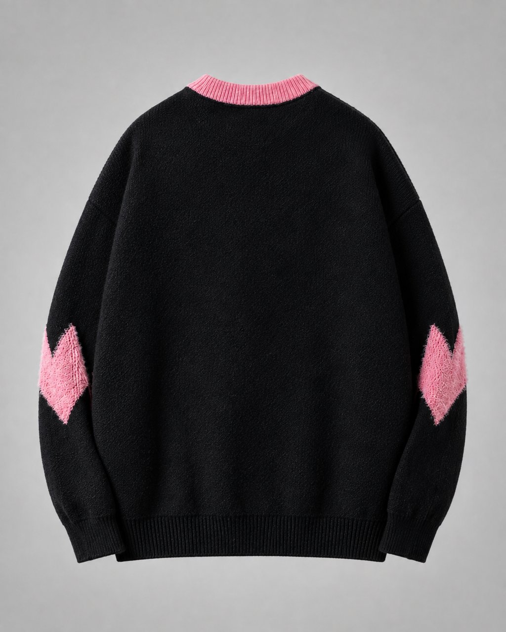 Women's Oversized Graphic Knit Sweater - Black Pink Heart Streetwear