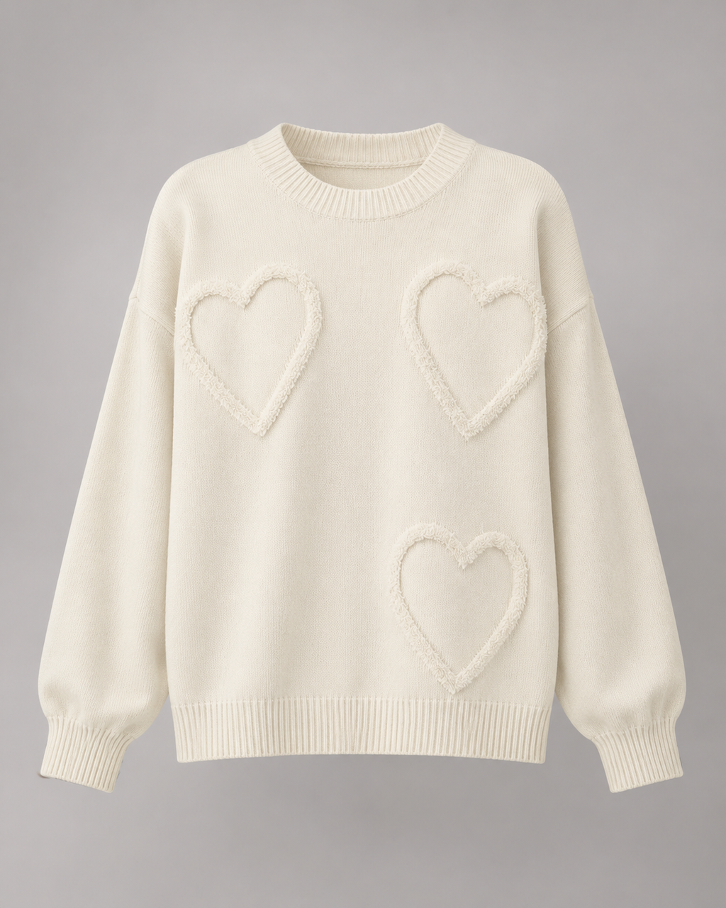 Women's Textured Heart Knit Sweater - Relaxed Drop Shoulder Fit