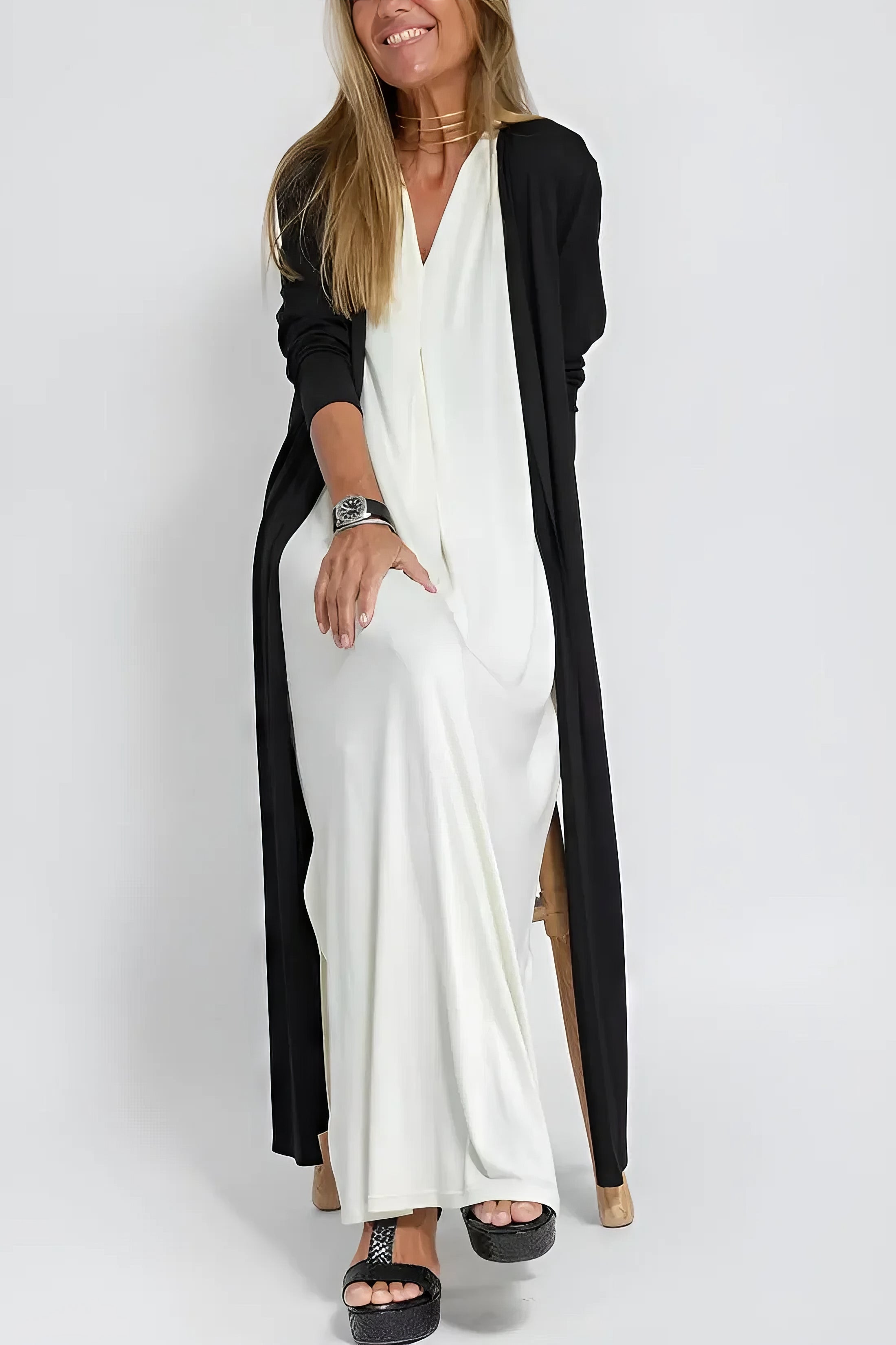 Juno Elegant Long Dress with Cardigan