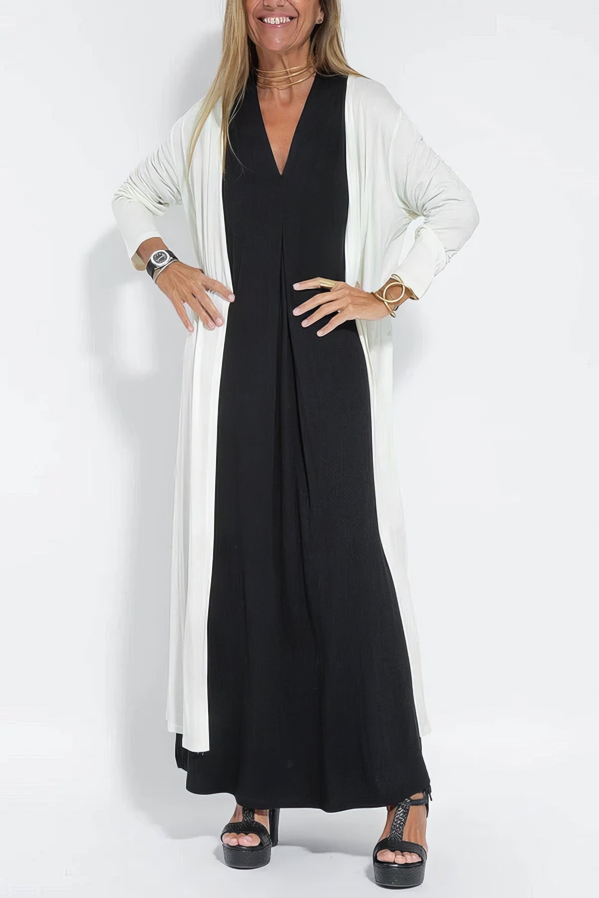 Juno Elegant Long Dress with Cardigan