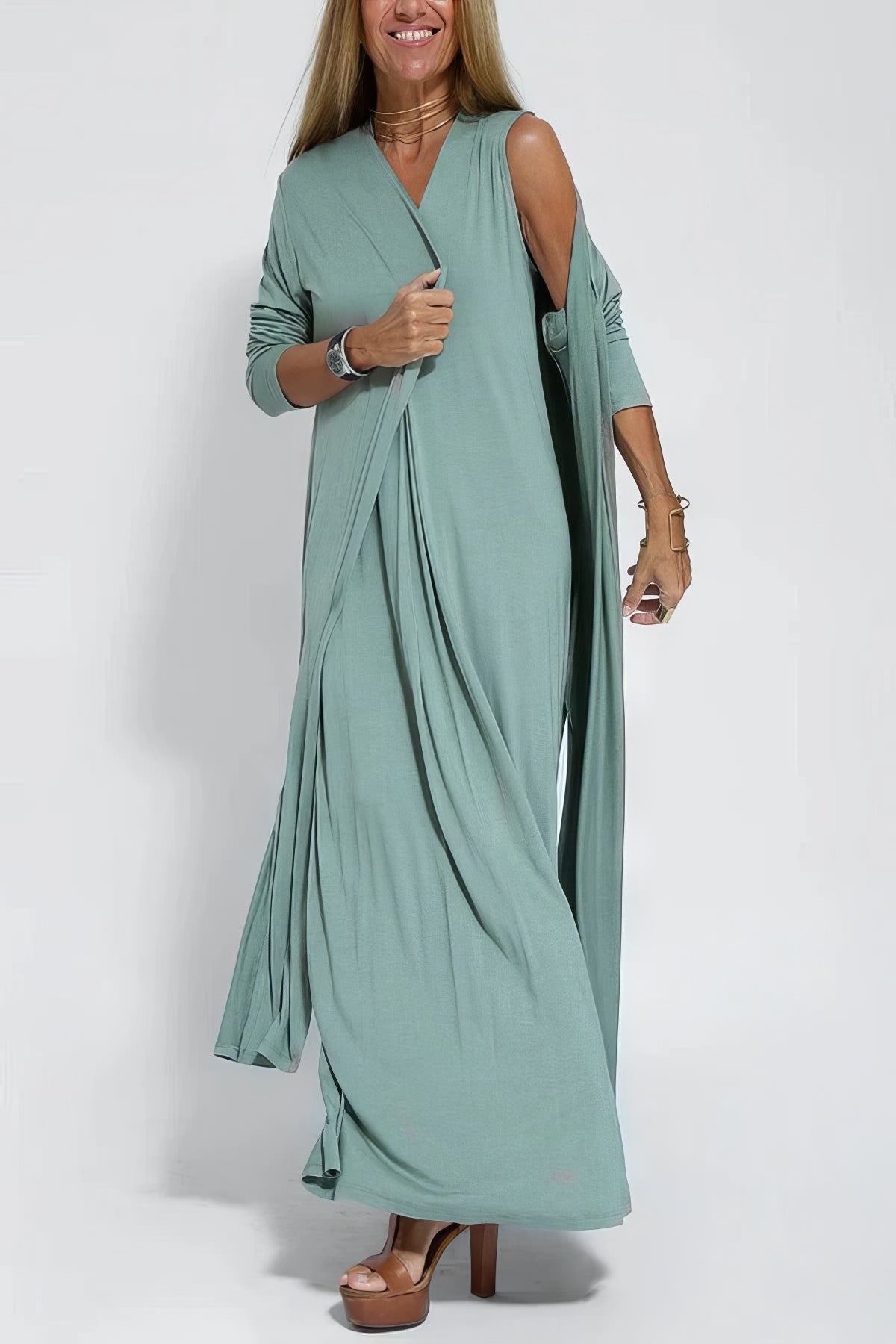 Juno Elegant Long Dress with Cardigan
