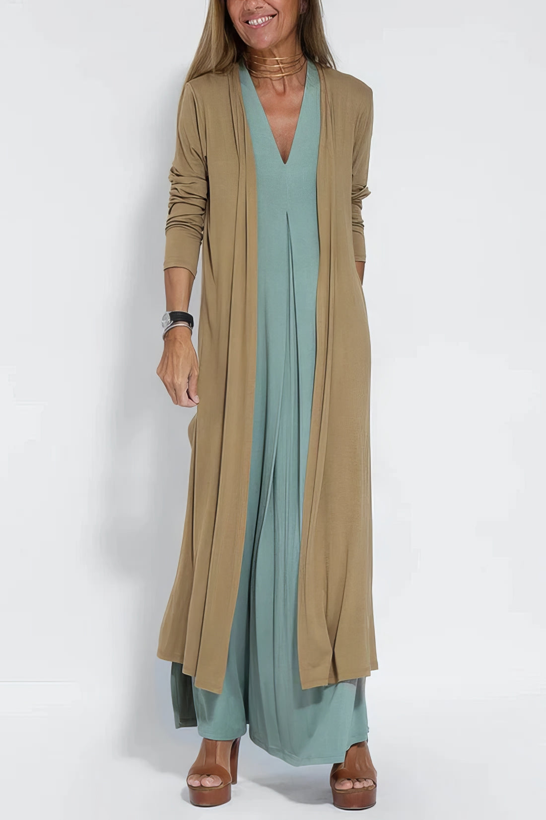 Juno Elegant Long Dress with Cardigan